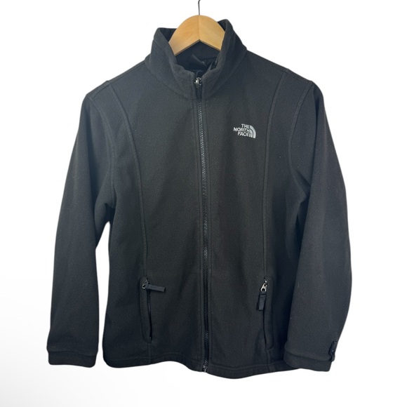 Girls The North Face zip up fleece lightweight black large good used condition - Picture 1 of 5